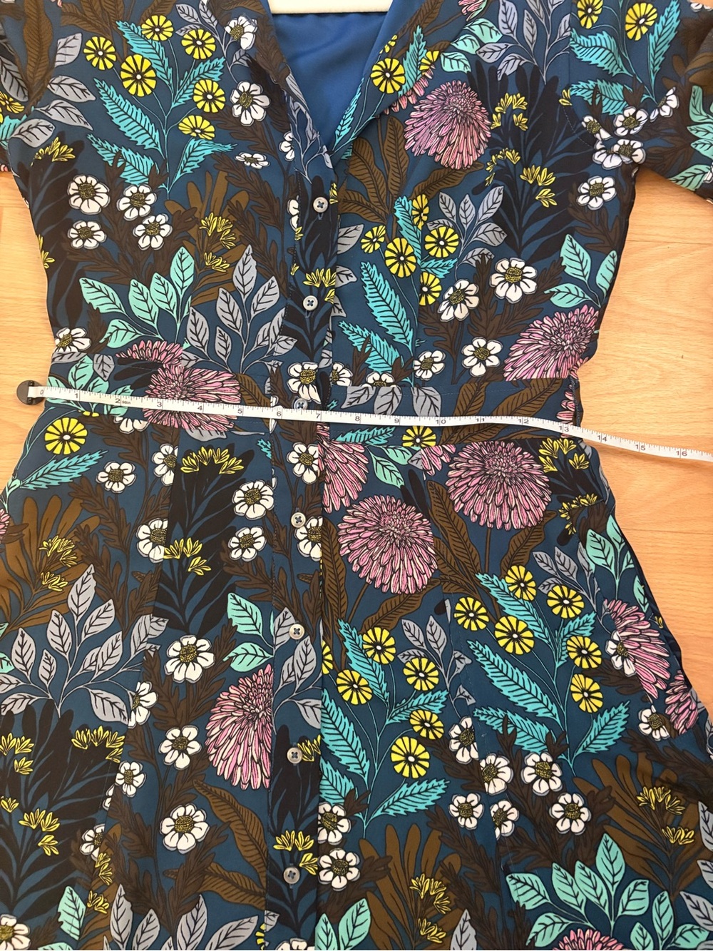 J. Crew Navy Floral Midi Dress with Pink, Teal & Yellow Accents - Picture 9 of 13
